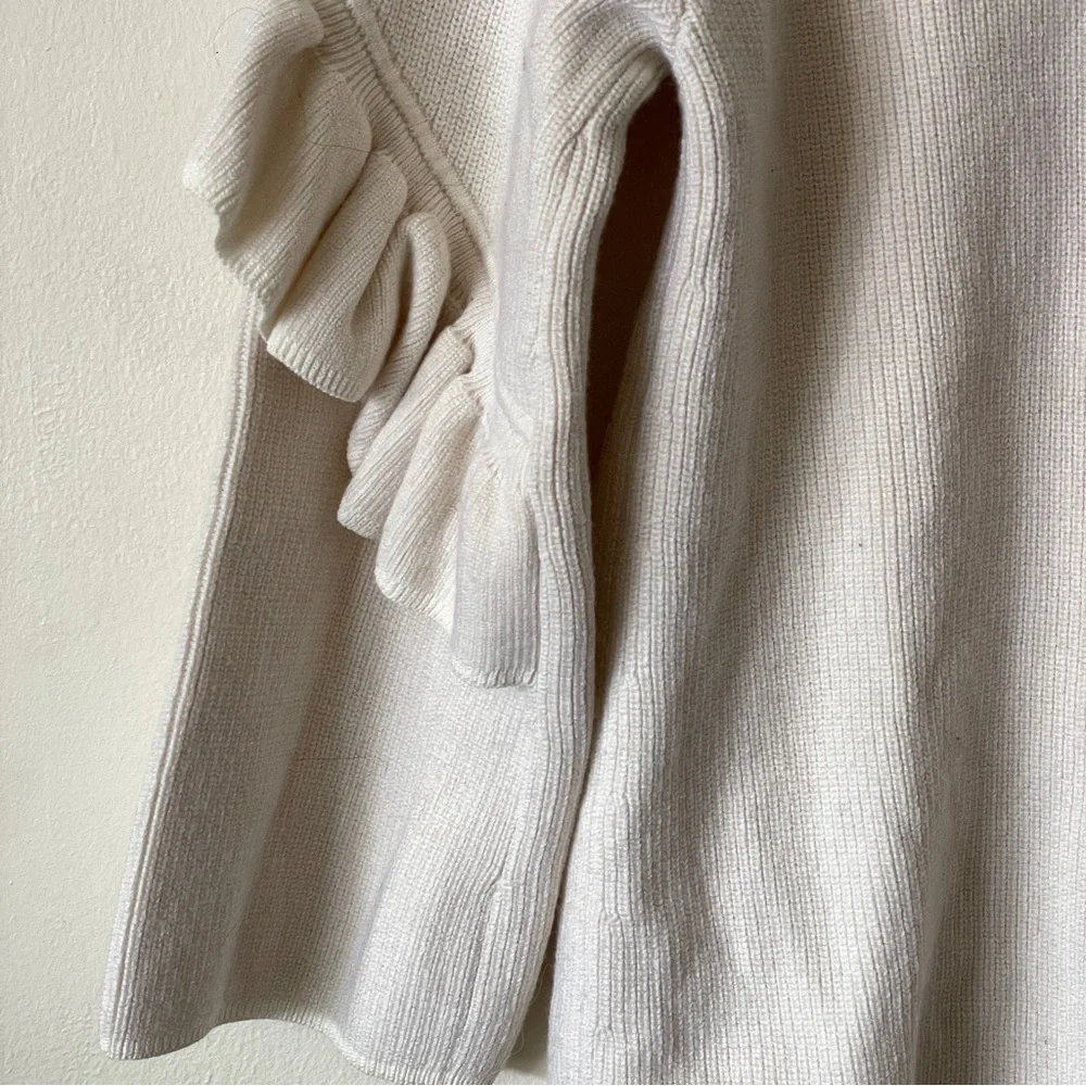 Tory Burch Ashley ruffle bell sleeve merino wool sweater M feminine flirty ivory